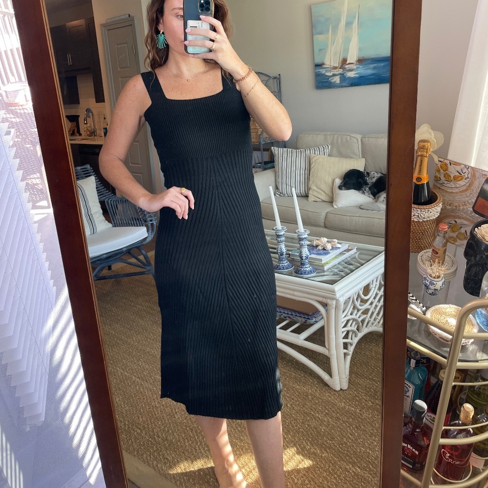 Square Neck Sweater Midi Dress